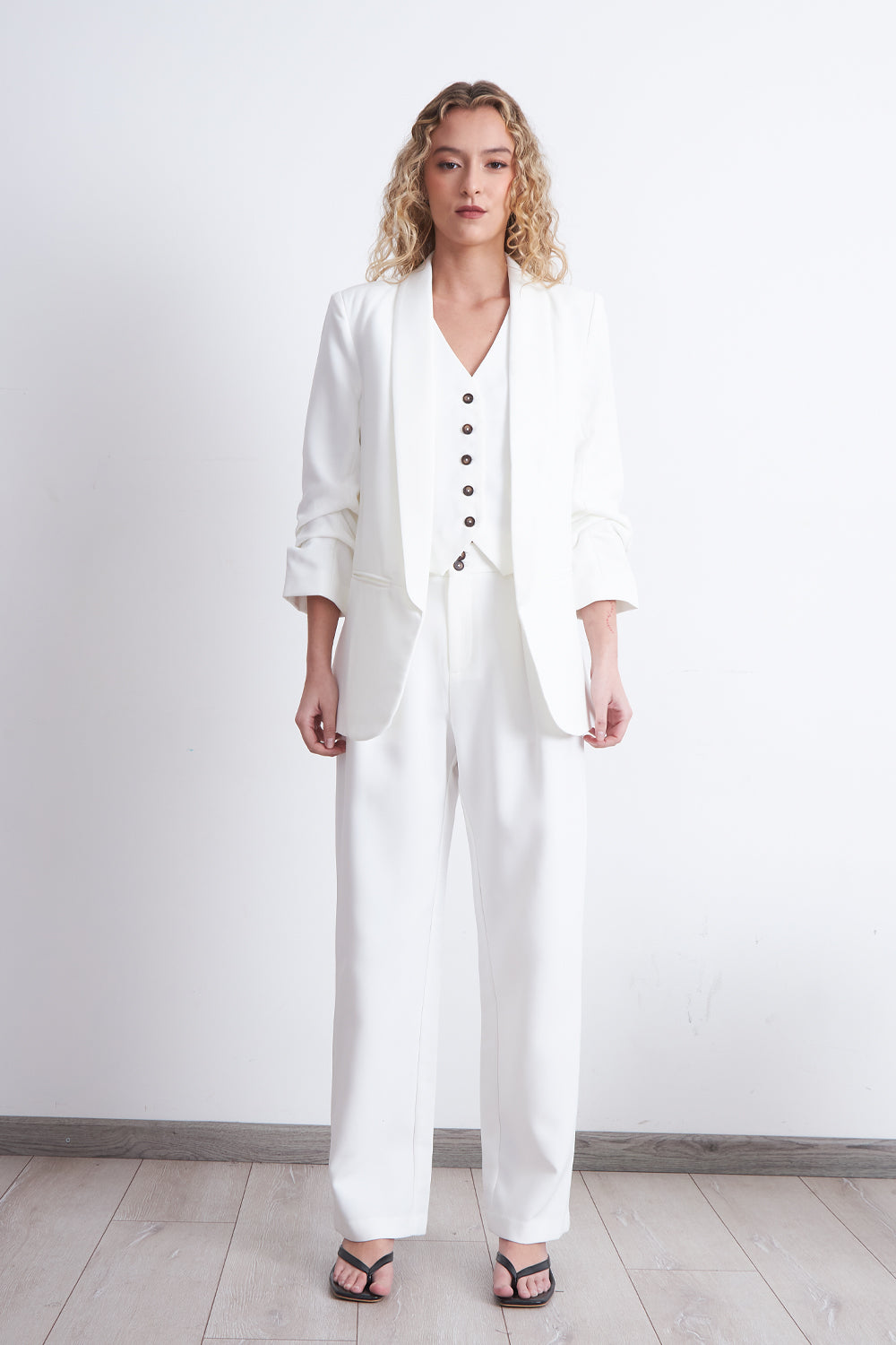 Blazer Manga 3/4 Ajustado con Solapas Blanco