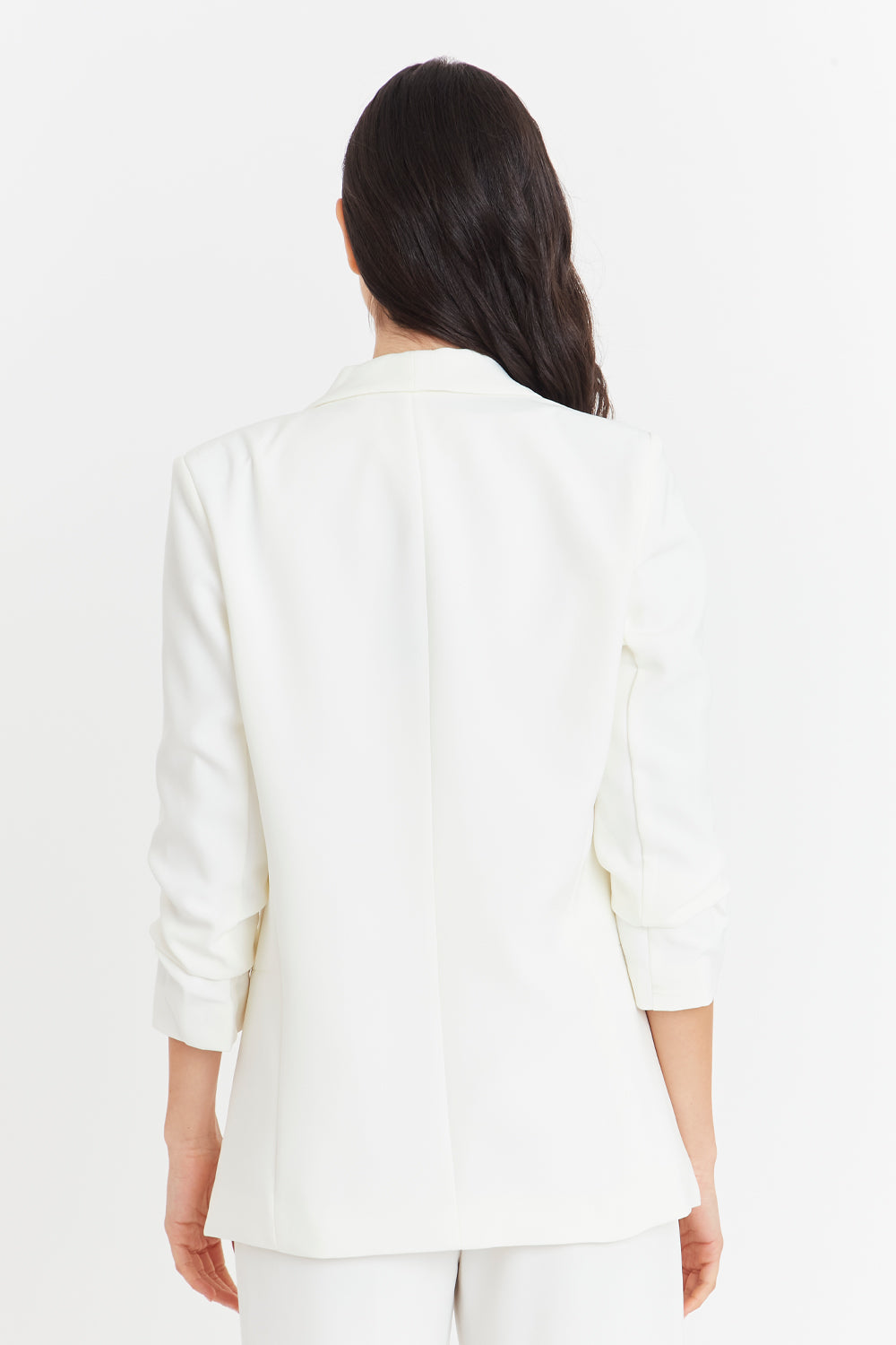 Blazer Manga 3/4 Ajustada Con Pliegues Blanco