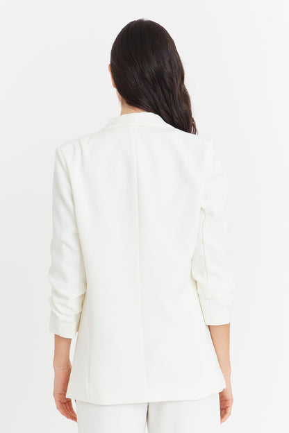 Blazer Manga 3/4 Ajustada Con Pliegues Blanco