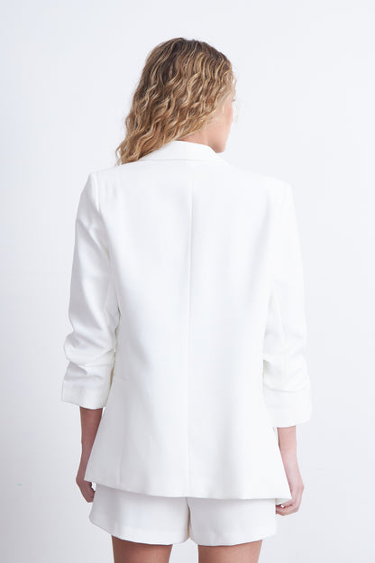 Blazer Manga 3/4 Ajustado con Solapas Blanco