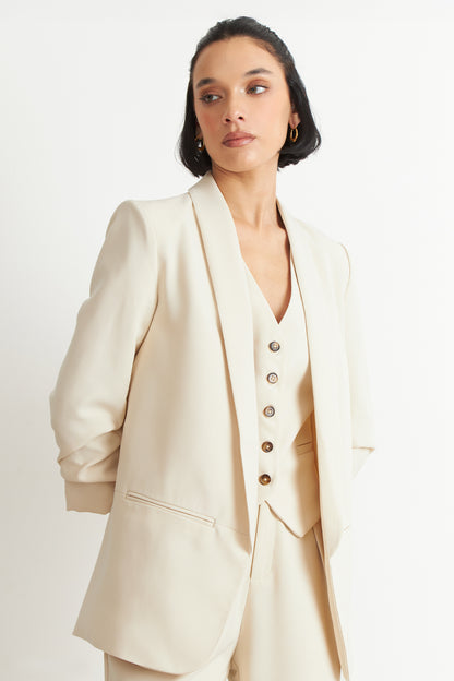 Blazer Manga 3/4 Ajustado con Solapas Blanco Nicopoly