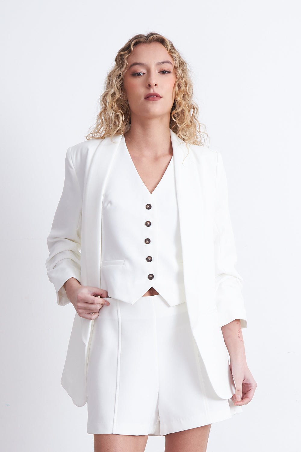 Blazer Manga 3/4 Ajustado con Solapas Blanco