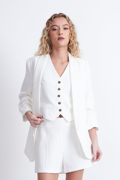 Blazer Manga 3/4 Ajustado con Solapas Blanco