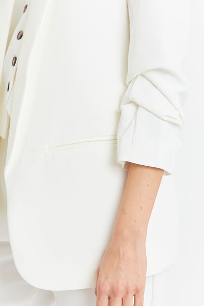 Blazer Manga 3/4 Ajustada Con Pliegues Blanco