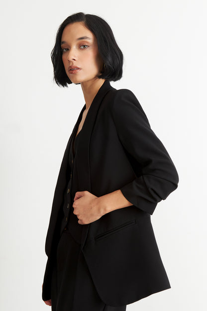 Blazer Manga 3/4 Ajustado con Solapas Negro