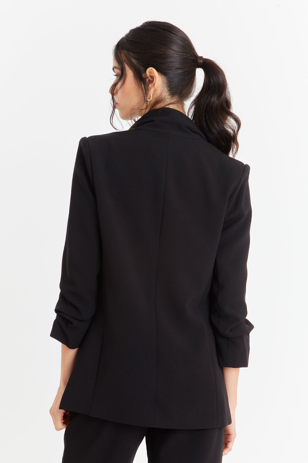 Blazer Manga 3/4 Ajustada Con Pliegues Negro