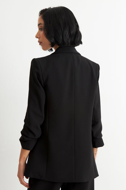 Blazer Manga 3/4 Ajustado con Solapas Negro