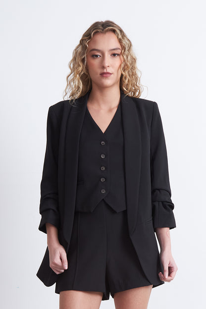 Blazer Manga 3/4 Ajustado con Solapas Negro