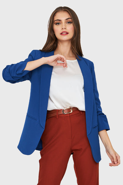 Blazer Manga 3/4 Con Pliegues Azul Rey