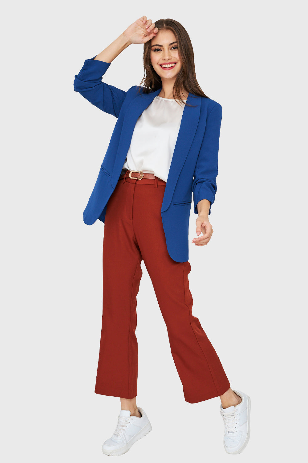 Blazer Manga 3/4 Con Pliegues Azul Rey