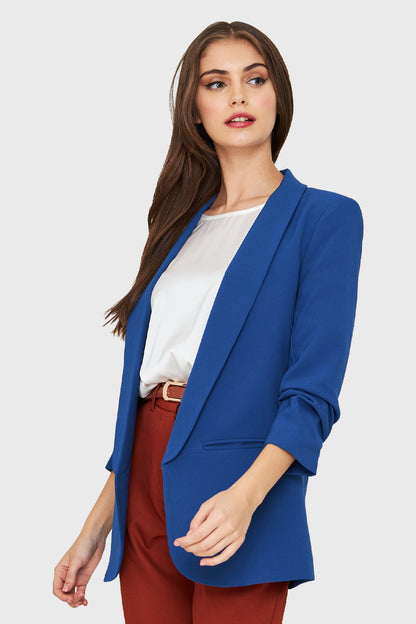 Blazer Manga 3/4 Con Pliegues Azul Rey