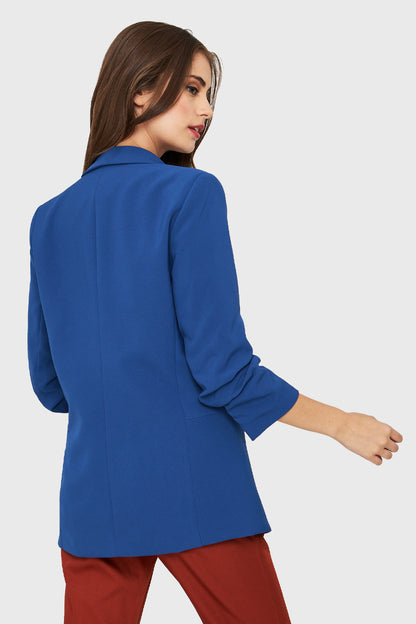 Blazer Manga 3/4 Con Pliegues Azul Rey