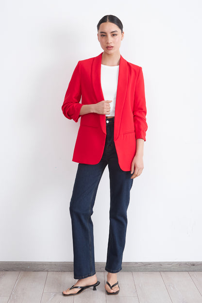 Blazer Manga 3/4 Ajustado con Solapas Rojo