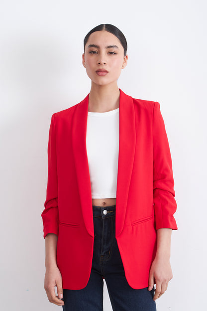 Blazer Manga 3/4 Ajustado con Solapas Rojo