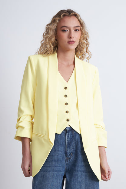 Blazer Manga 3/4 Ajustado con Solapas Amarillo Mantequilla