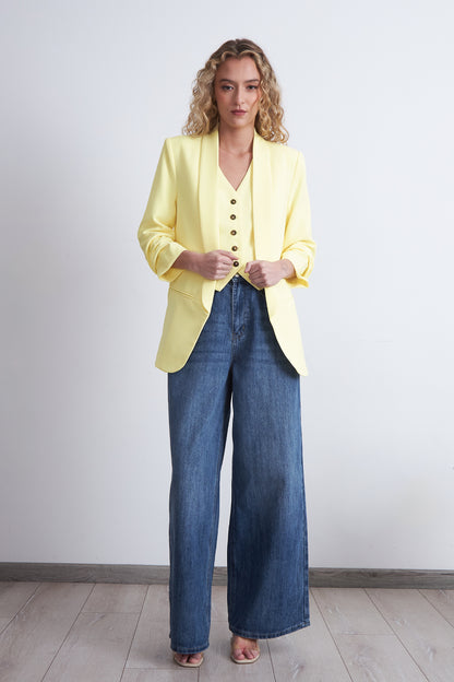 Blazer Manga 3/4 Ajustado con Solapas Amarillo Mantequilla