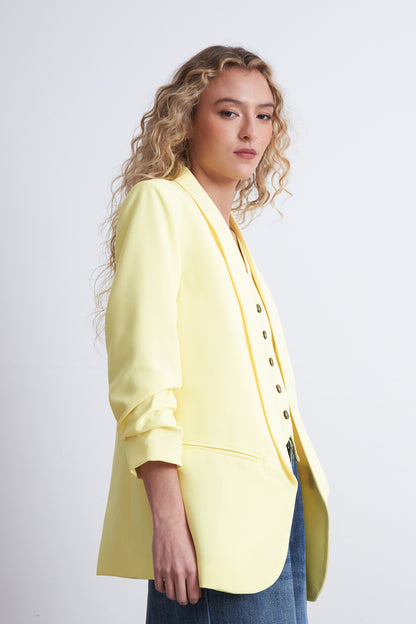 Blazer Manga 3/4 Ajustado con Solapas Amarillo Mantequilla