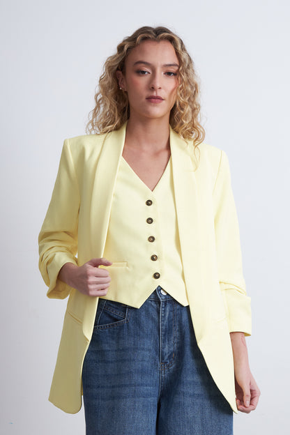 Blazer Manga 3/4 Ajustado con Solapas Amarillo Mantequilla