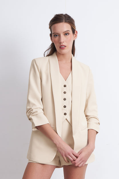 Blazer Manga 3/4 Ajustado con Solapas Beige