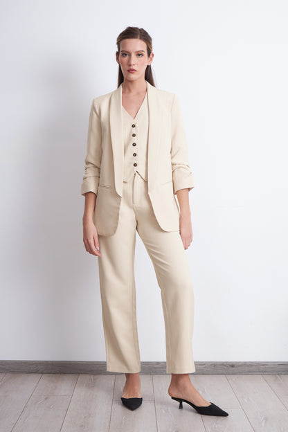 Blazer Manga 3/4 Ajustado con Solapas Beige