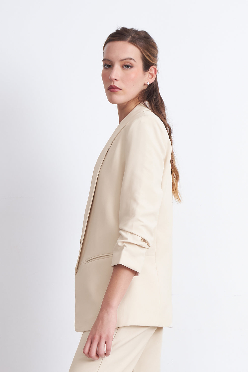 Blazer Manga 3/4 Ajustado con Solapas Beige