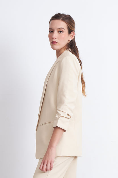 Blazer Manga 3/4 Ajustado con Solapas Beige