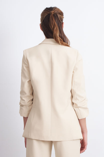 Blazer Manga 3/4 Ajustado con Solapas Beige