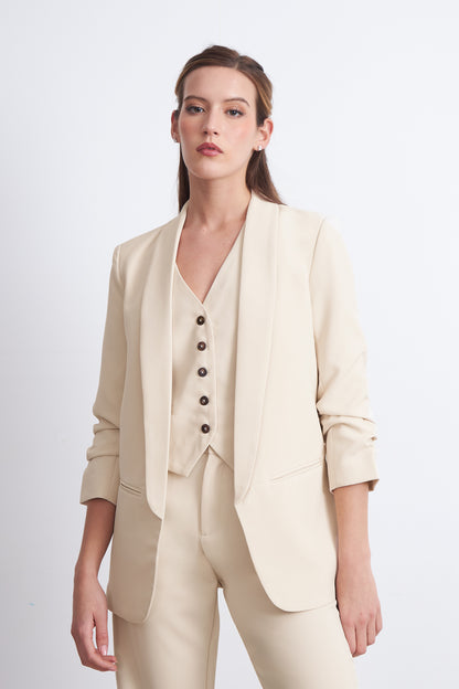 Blazer Manga 3/4 Ajustado con Solapas Beige