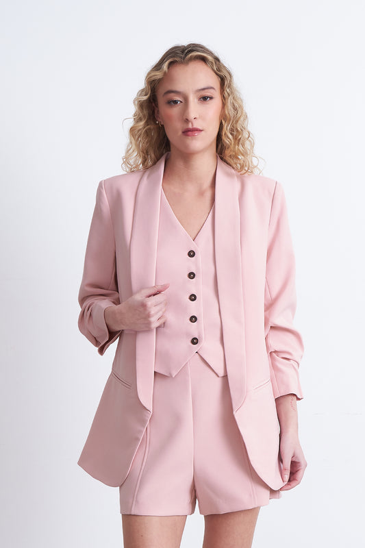 Blazer Manga 3/4 Ajustado con Solapas Rosado