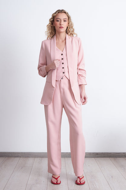Blazer Manga 3/4 Ajustado con Solapas Rosado