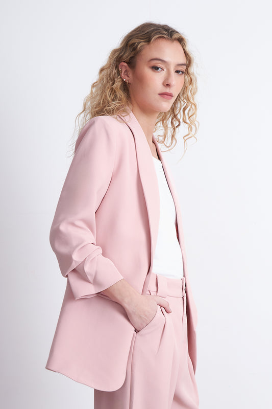 Blazer Manga 3/4 Ajustado con Solapas Rosado