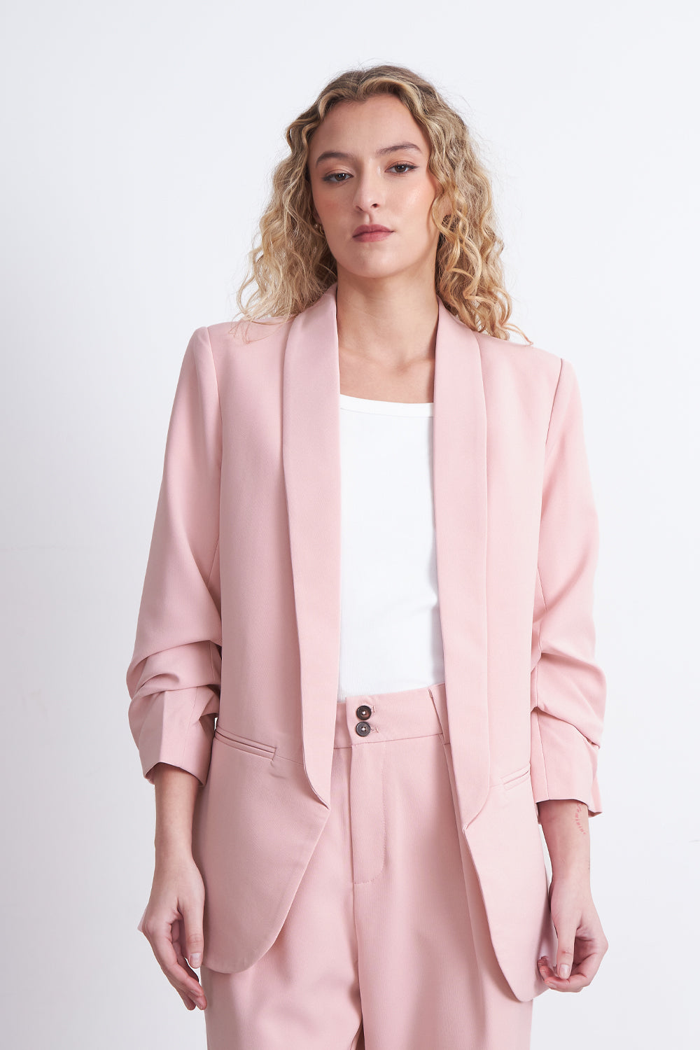 Blazer Manga 3/4 Ajustado con Solapas Rosado