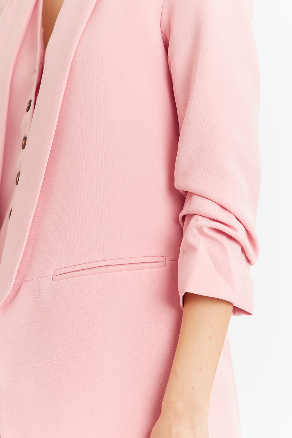 Blazer Manga 3/4 Ajustada Con Pliegues Rosado