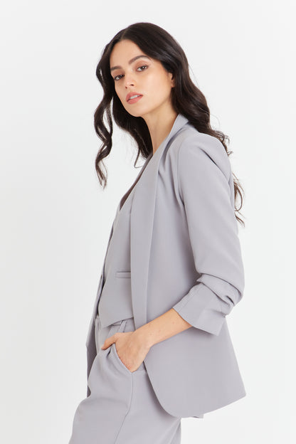 Blazer Manga 3/4 Ajustada Con Pliegues Gris