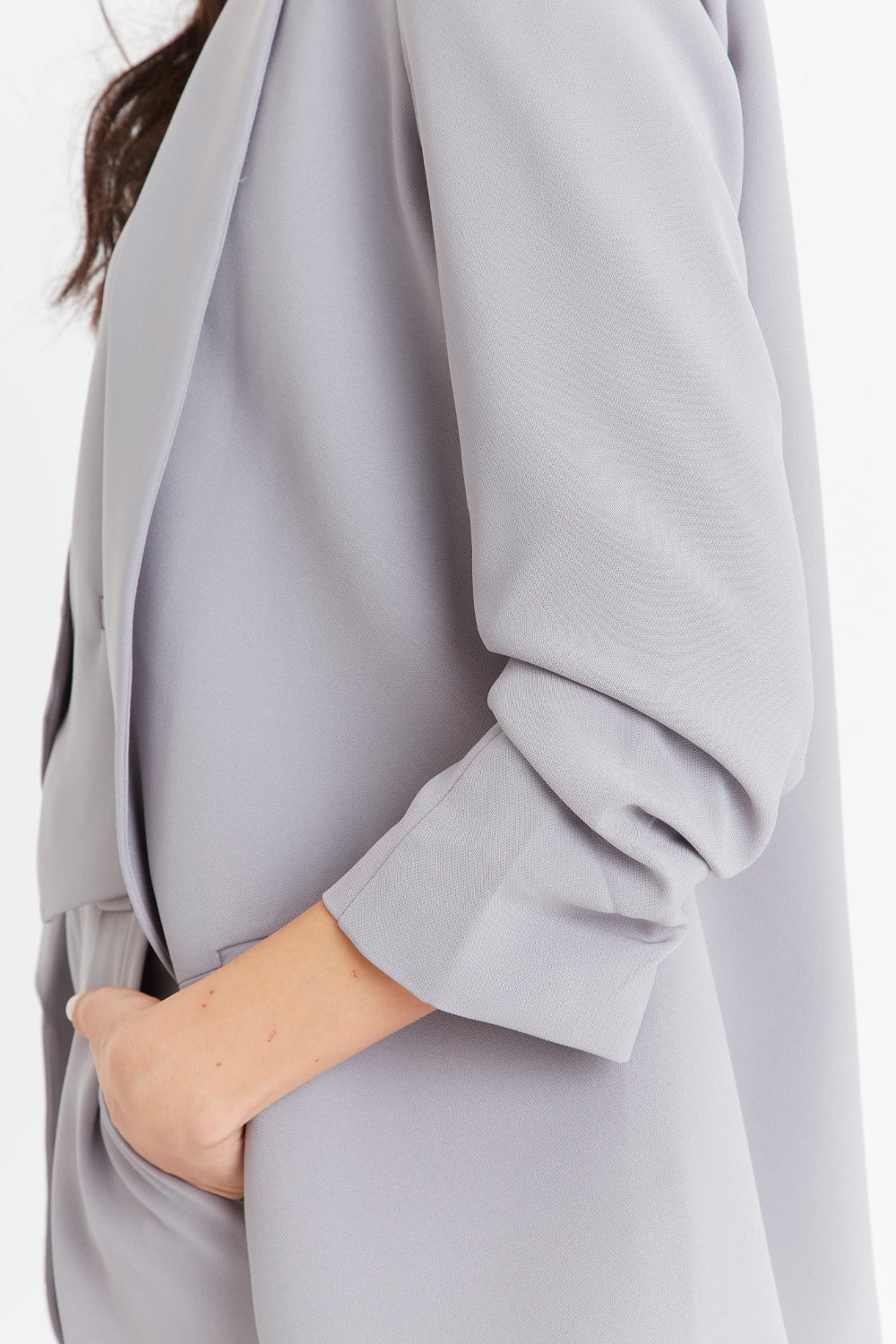 Blazer Manga 3/4 Ajustada Con Pliegues Gris