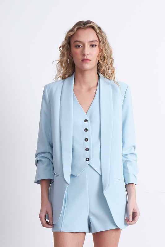 Blazer Manga 3/4 Ajustado con Solapas Celeste