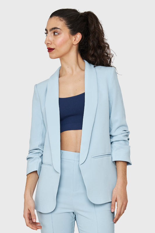 Blazer Manga 3/4 Con Pliegues Celeste