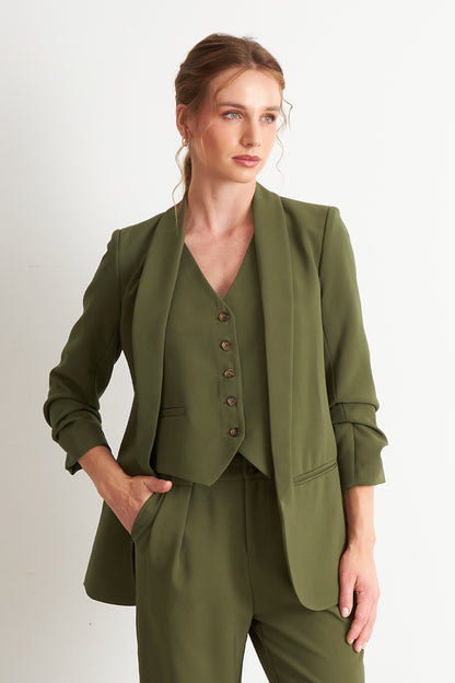 Blazer Manga 3/4 Ajustado con Solapas Oliva