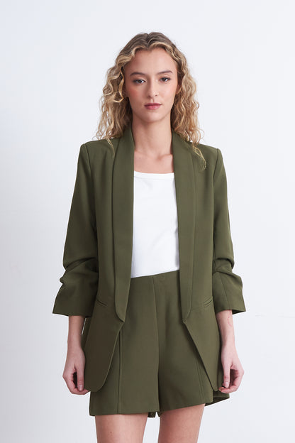 Blazer Manga 3/4 Ajustado con Solapas Oliva