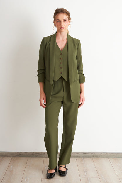 Blazer Manga 3/4 Ajustado con Solapas Oliva