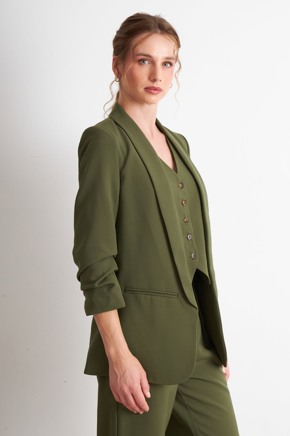 Blazer Manga 3/4 Ajustado con Solapas Oliva