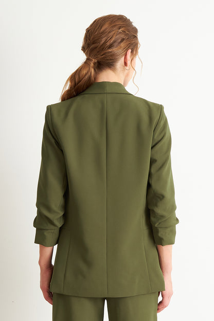 Blazer Manga 3/4 Ajustado con Solapas Oliva