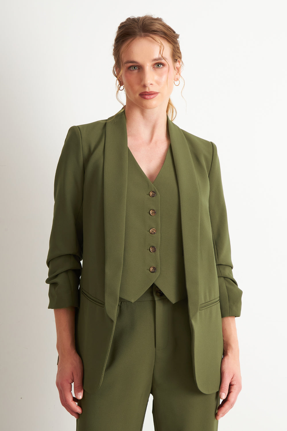 Blazer Manga 3/4 Ajustado con Solapas Oliva