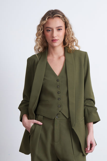 Blazer Manga 3/4 Ajustado con Solapas Oliva