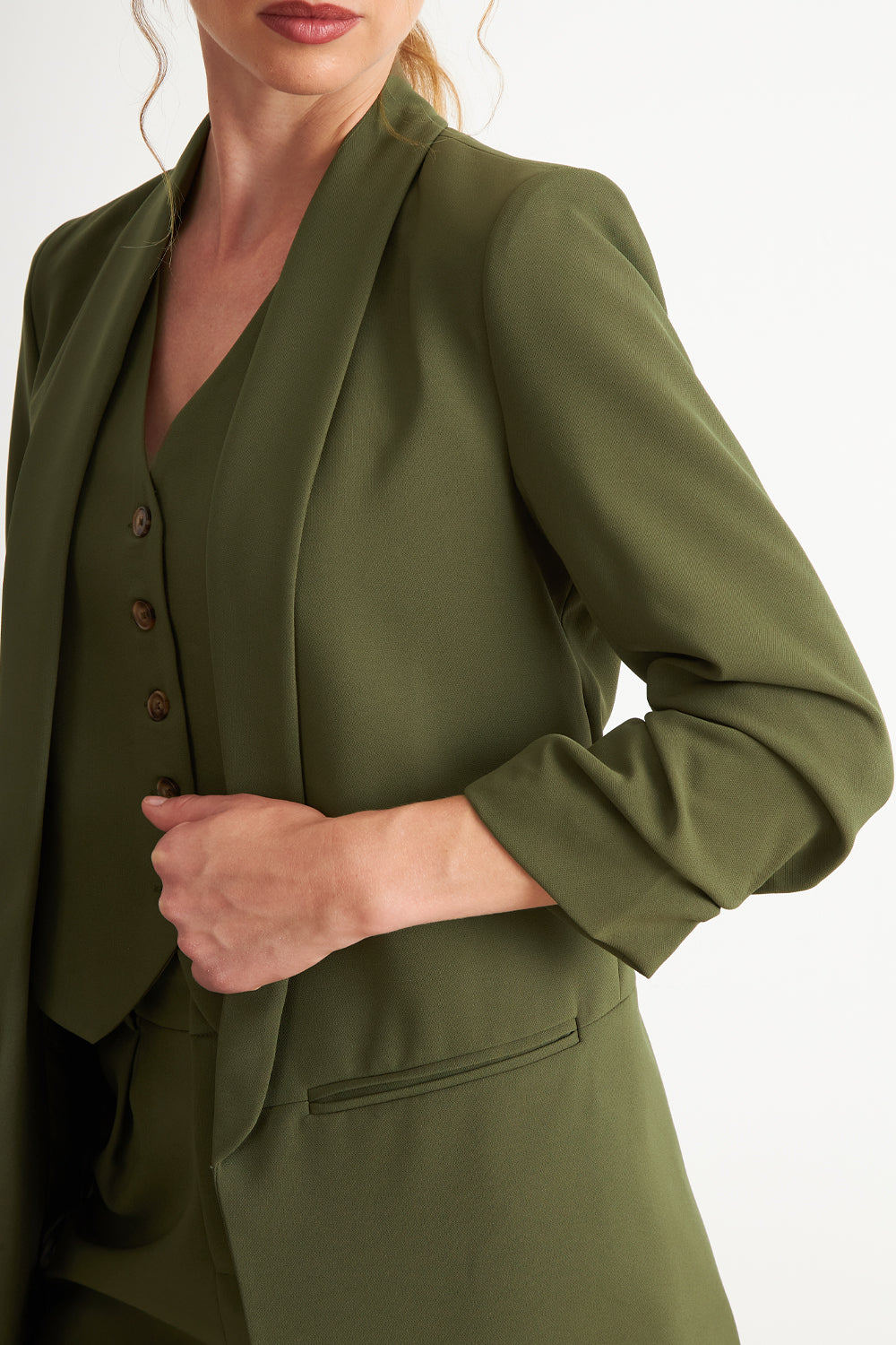 Blazer Manga 3/4 Ajustado con Solapas Oliva