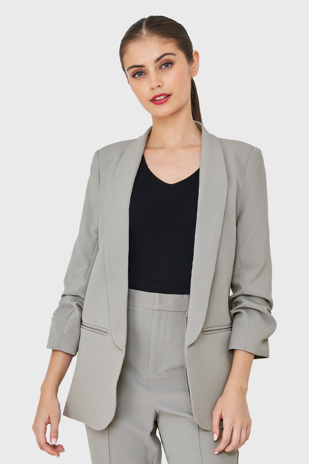 Blazer Mangas Drapeadas 3/4 Gris – Nicopoly