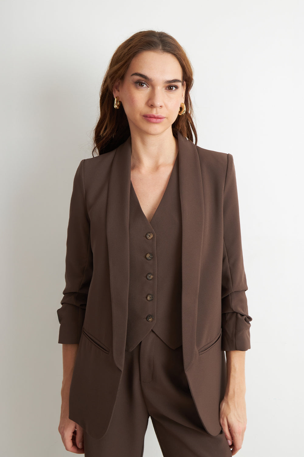 Blazer Manga 3/4 Ajustado con Solapas Mocca