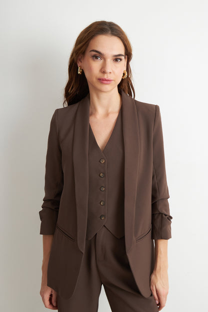 Blazer Manga 3/4 Ajustado con Solapas Mocca