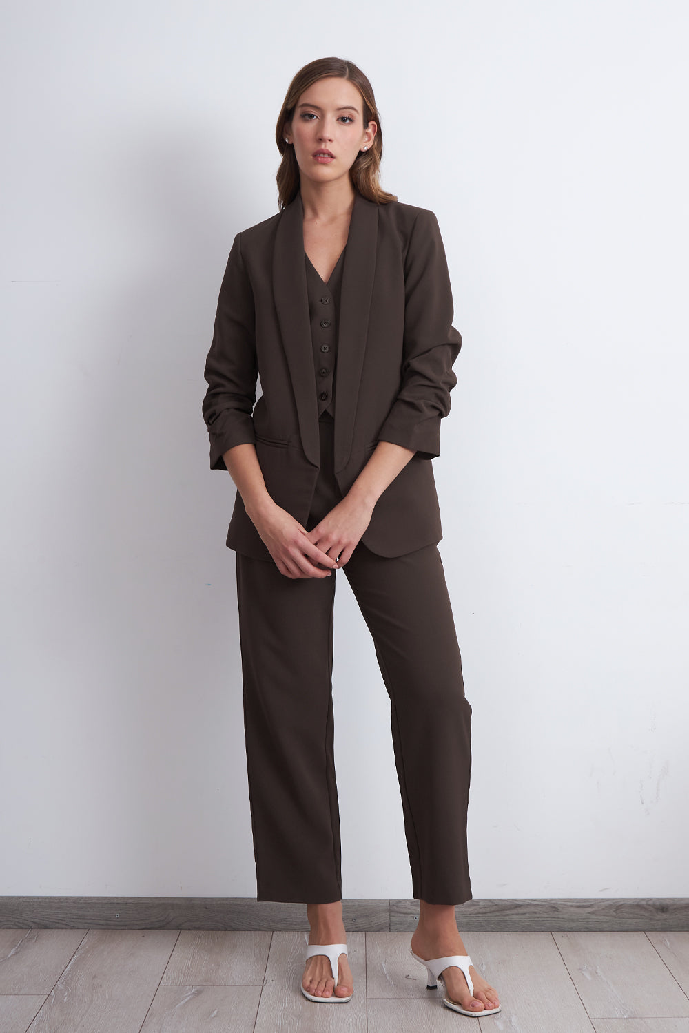 Blazer Manga 3/4 Ajustado con Solapas Mocca