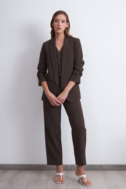Blazer Manga 3/4 Ajustado con Solapas Mocca